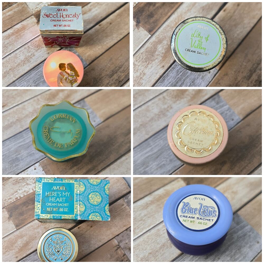 Bundle of 6 Vintage Parfum Sachet Fragrance Jar Containers, Avon
